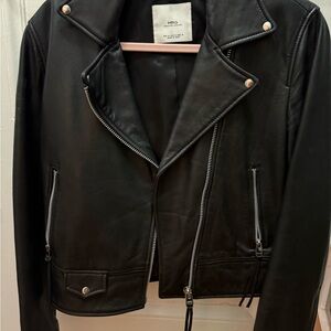 Mango Black Leather Biker Jacket